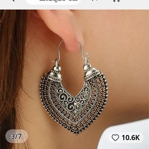 vintage antique  geometric  silver color earings